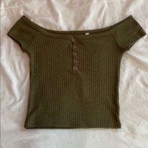 Green off the shoulder T-shirt